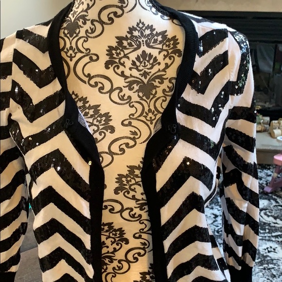 Inc sweater black and white with sequins size med #6 - Picture 2 of 5